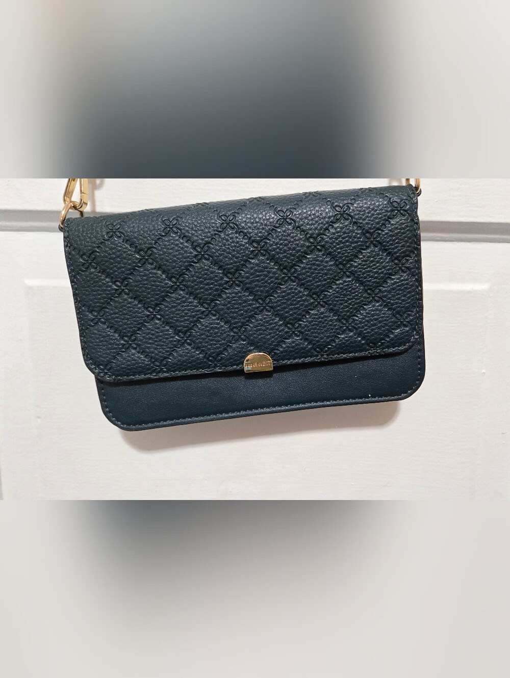Nine West Quilted Crossbody in Dark Green with Gold Hardware - Picture 3 of 6
